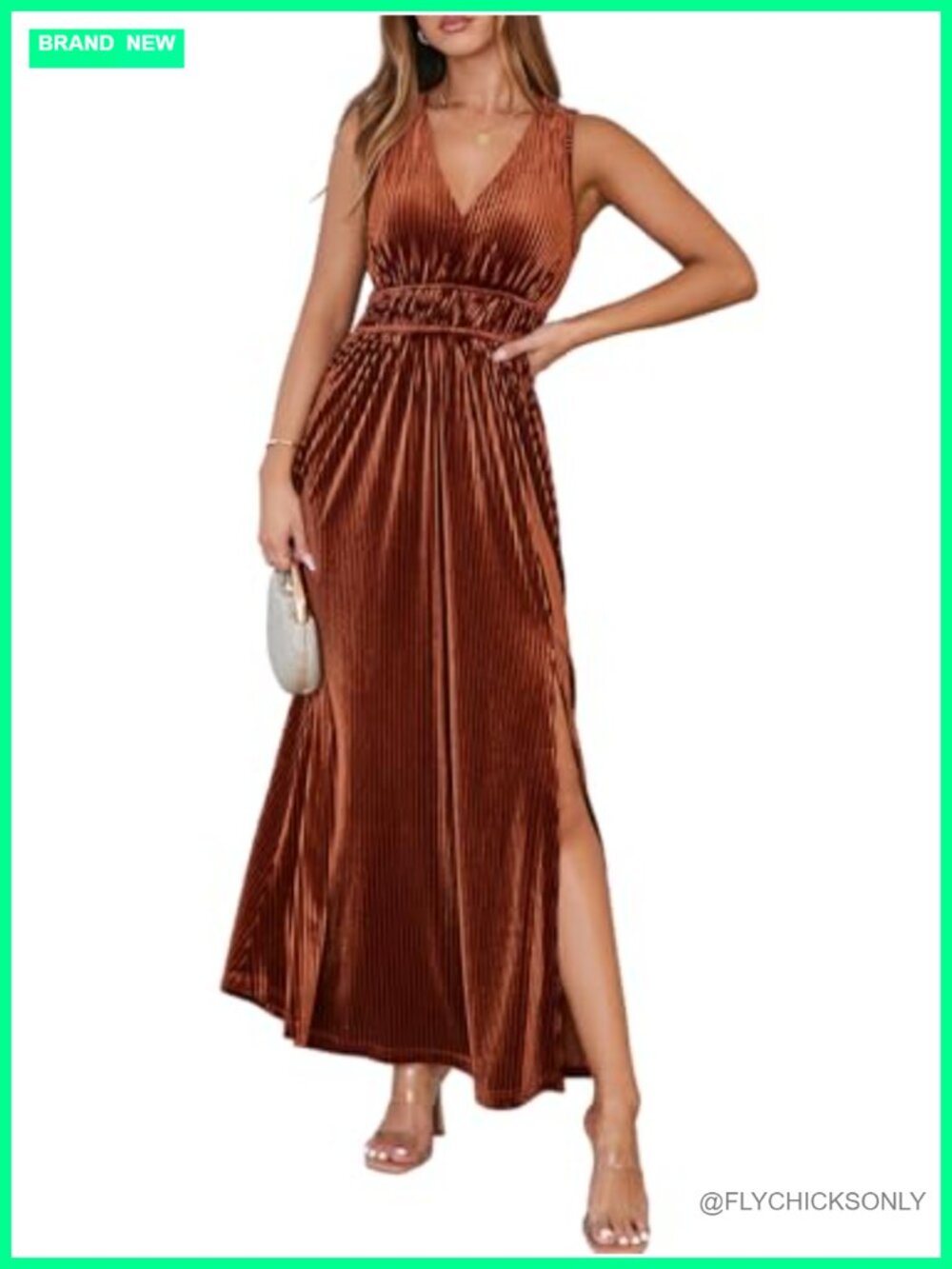 Sleeveless V-Neck Velvet Maxi Dress High Slit Formal Cocktail